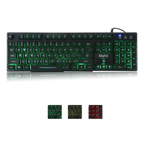 Gaming keyboard,Mafiti RK100 Mechanical Feeling keyboard USB wired Multimedia Keyboard with 3 Colors LED Backlit, 104 Keys