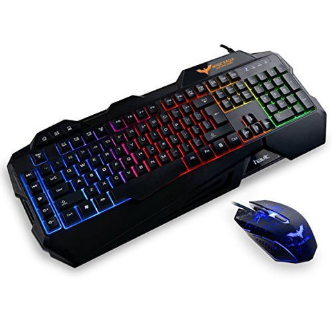 HAVIT Rainbow Backlit Wired Gaming Keyboard and Mouse Combo (Black)