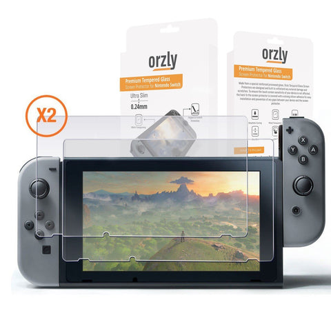 Orzly Glass Screen Protectors compatible with Nintendo Switch - Premium Tempered Glass Screen Protector TWIN PACK [2x Screen Guards - 0.24mm] for 6.2 Inch Tablet Screen on Nintendo Switch Console