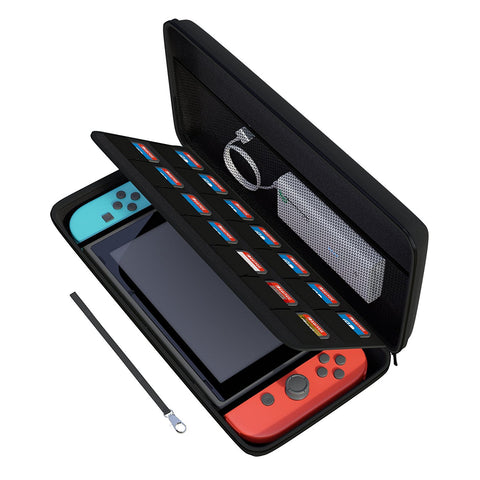 Nintendo Switch Case, amCase Hard Carrying Case for Nintendo Switch with 14 Game Cartridge Holders with Zipper Protective Travel Case (Black)